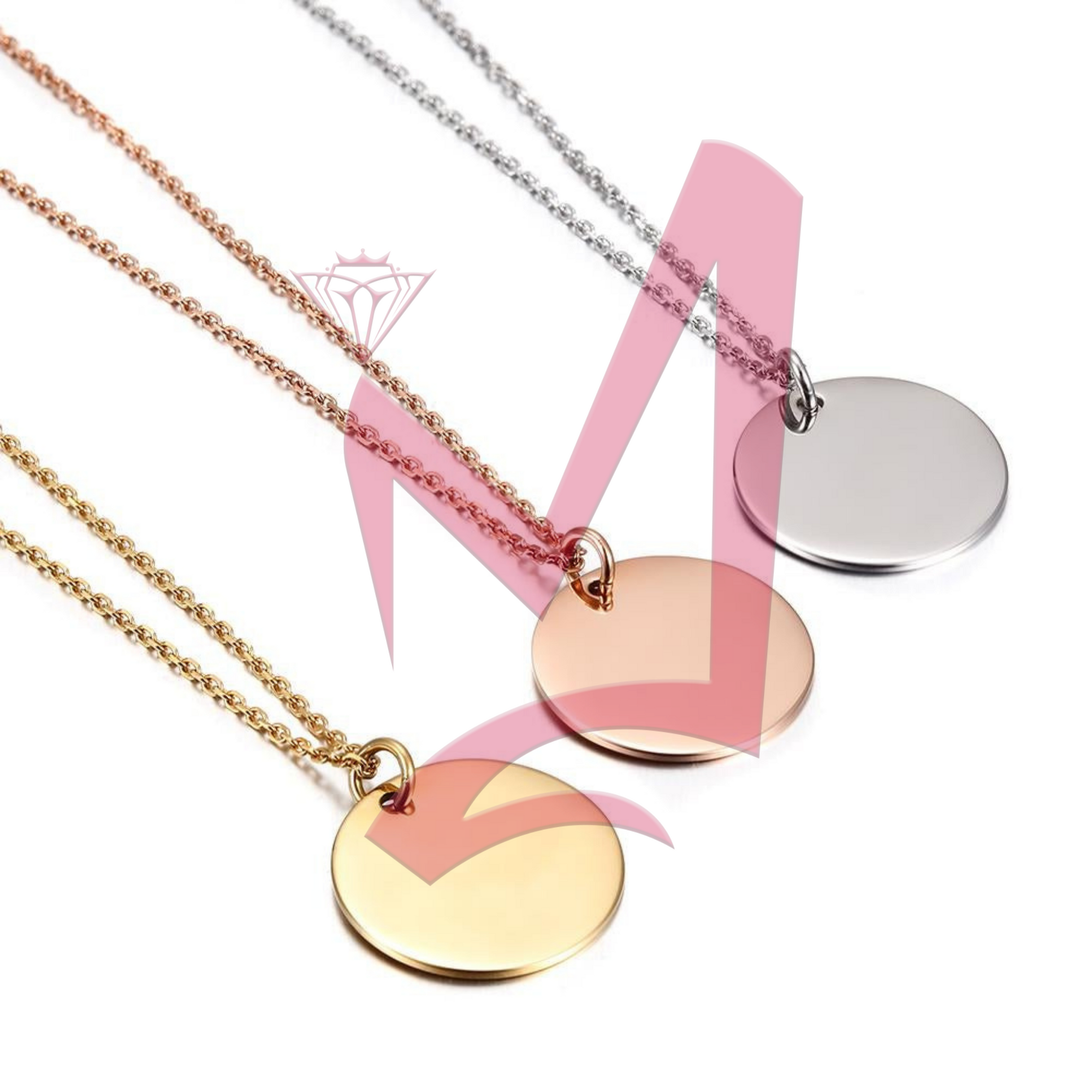 Polished Disc Pendant in 14K Plated Gold  Necklace ( Engraved )