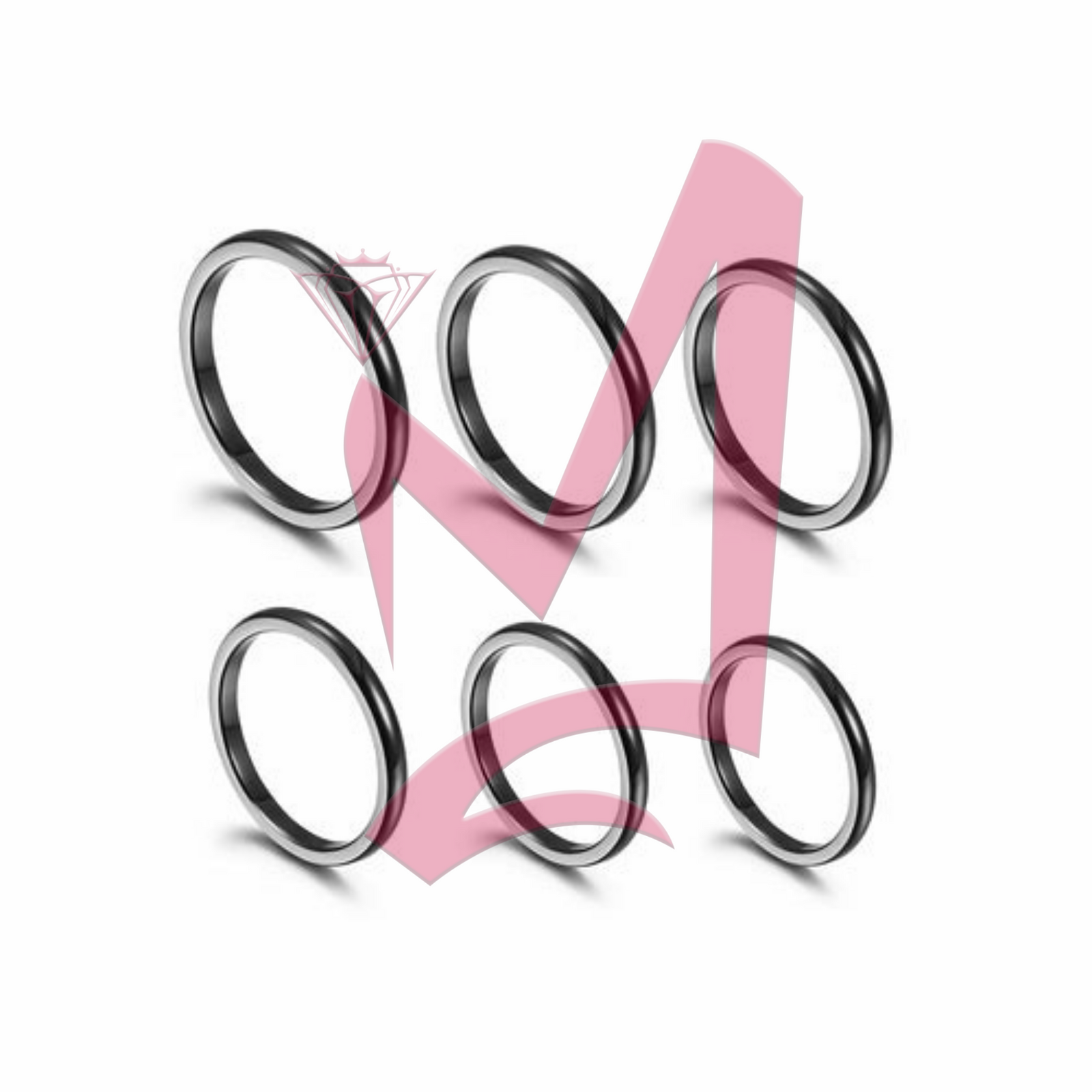 Black Thin Stack Rings, Set of 6, Size 4-9