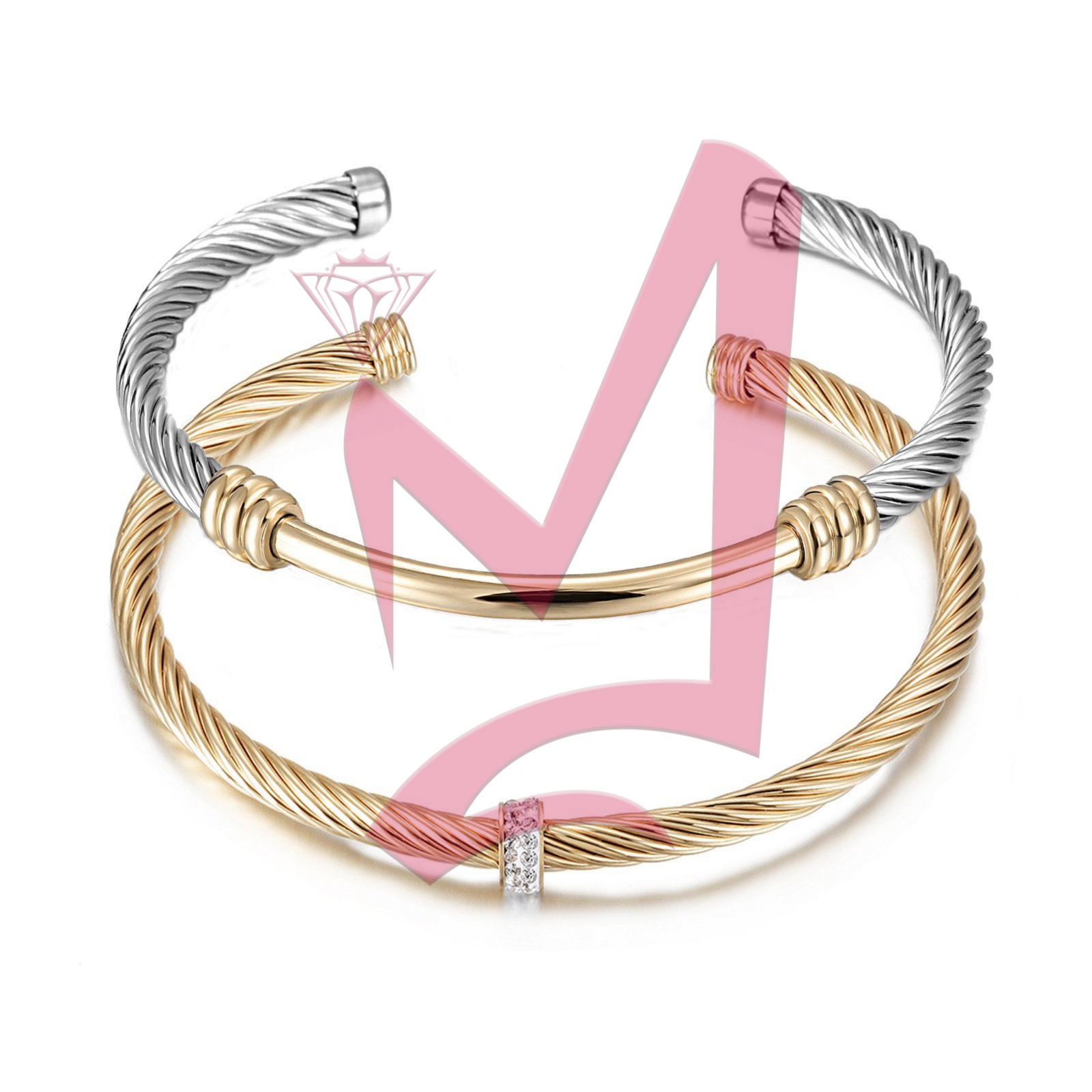 Bi-Color Bangle in 14K Plated Gold Set