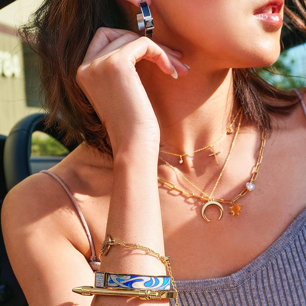 Sun with Heart-shaped Pearl Pendant in 14K Plated Gold Necklace