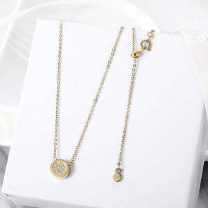 CZ Heart Shaped Disc Pendant in 14K Plated Gold Necklace