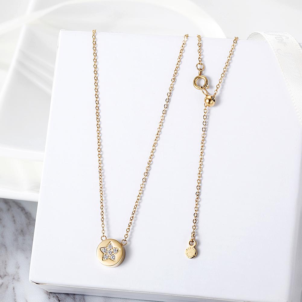CZ Star Shaped Disc Pendant in 14K Plated Gold Necklace