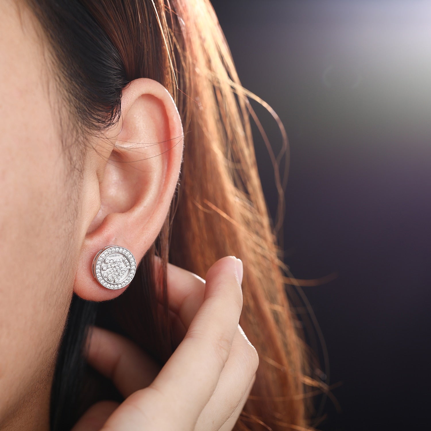 Real Classic Round Cut Moissanite Crown Earrings 18K Plated Gold