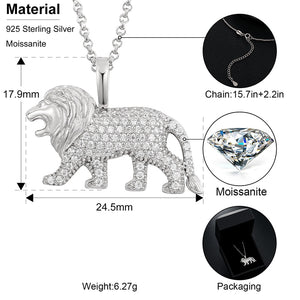 Moissanite Lion Animal Pendant 100% 925 Sterling Silver
