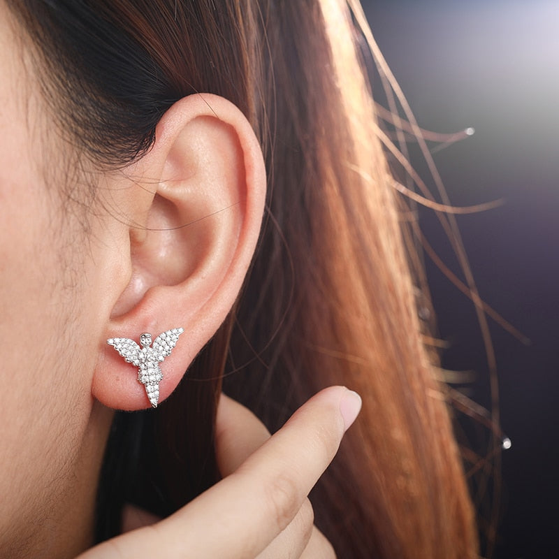 Angel Shaped D Color Moissanite Stud Earrings 100% 925 Sterling Silver