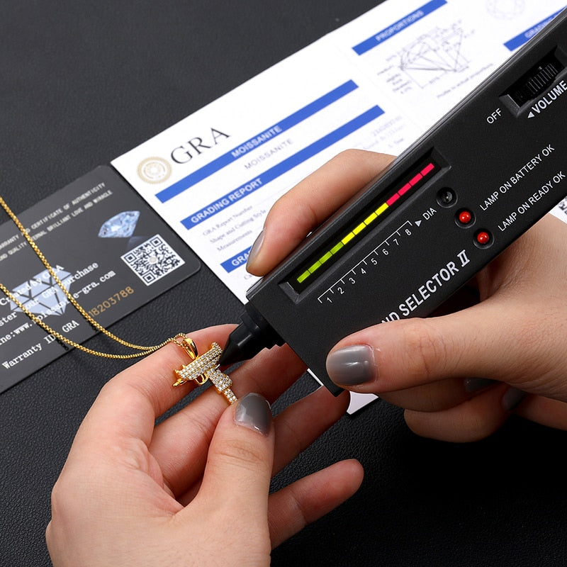 Moissanite Uzi Hand Gun Pendant 100% 925 Sterling Silver