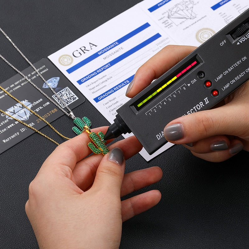 Green Moissanite Cactus Pendant 100% 925 Sterling Silver