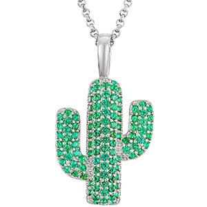 Green Moissanite Cactus Pendant 100% 925 Sterling Silver
