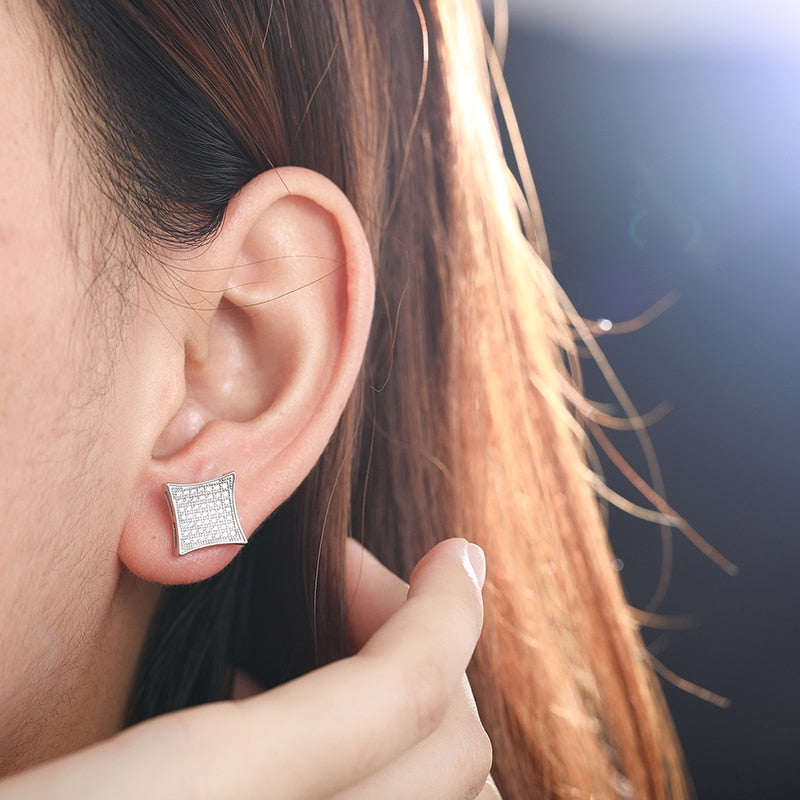 Elegant Square Stund Earrings 100% 925 Sterling Silver