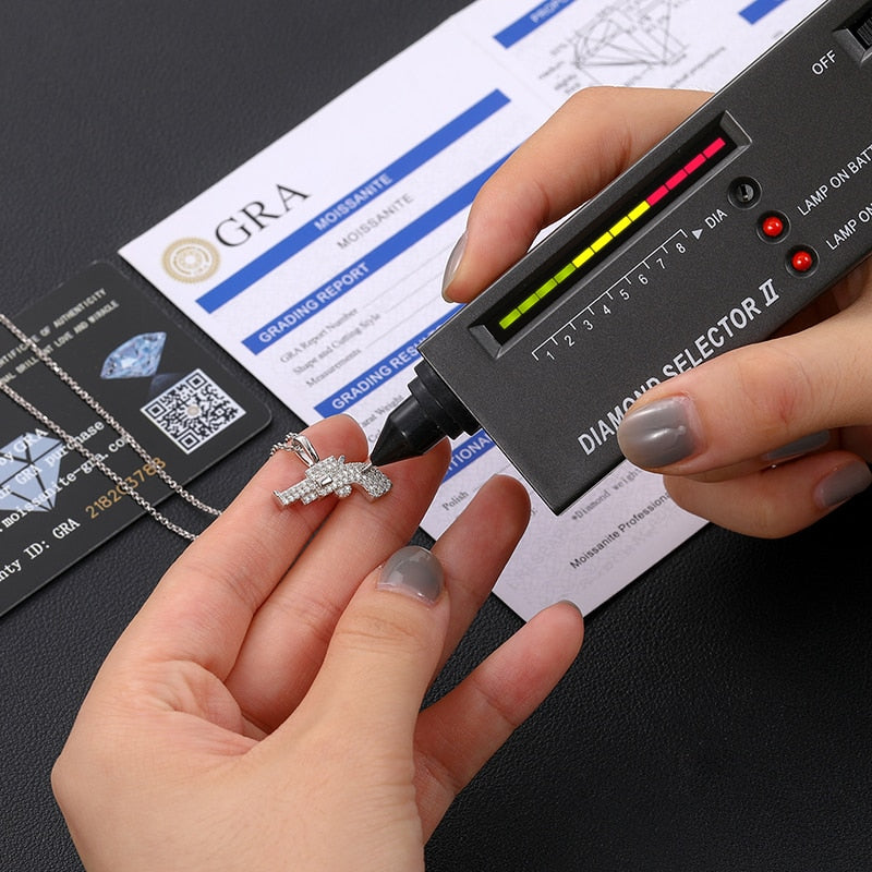 Moissanite Gun Pistol Pendant 100% 925 Sterling Silver