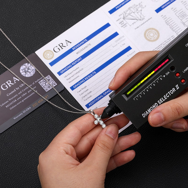 1.8ctw 4mmX6 Round Cut EF Moissanite Religious Rock Cross Pendant 100% 925 Sterling Silver