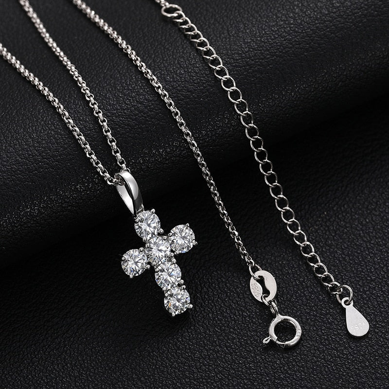 1.8ctw 4mmX6 Round Cut EF Moissanite Religious Rock Cross Pendant 100% 925 Sterling Silver