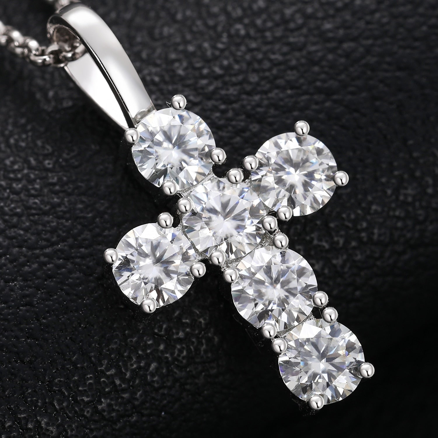 1.8ctw 4mmX6 Round Cut EF Moissanite Religious Rock Cross Pendant 100% 925 Sterling Silver