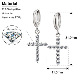 Religion Moissanite Cross Earrings 100% 925 Sterling Silver
