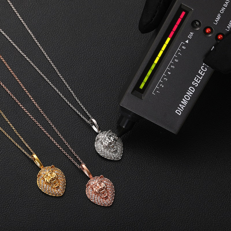 Moissanite Lion Head Pendant 100% 925 Sterling Silver