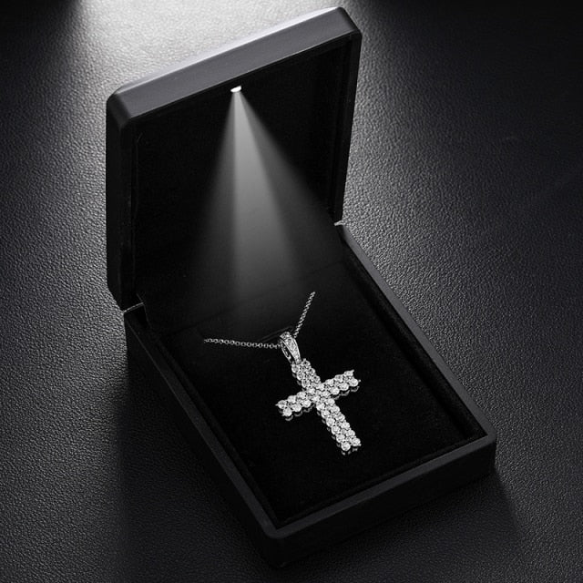 2.3ctw 2 Row Round Cut D Moissanite Religious Cross Pendant  100% Sterling 925 Silver