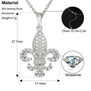 Moissanite Fleur De Lis Pendant Necklace 100% 925 Sterling Silver