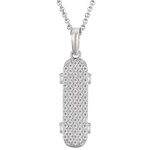 Moissanite Skateboard Pendant 100% 925 Sterling Silver