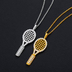 Moissanite Tennis Racket Pendant Necklace 100% 925 Sterling Silver