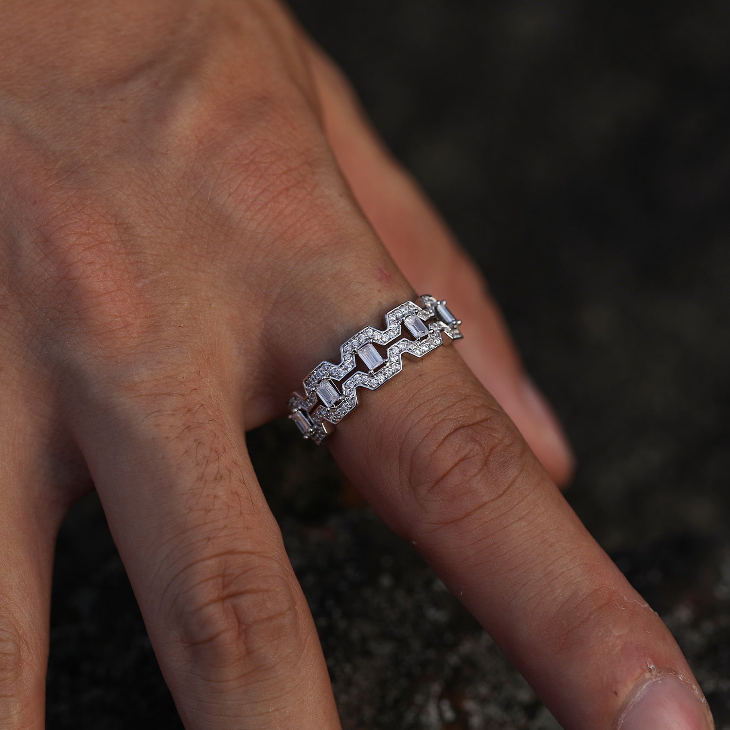 Micro Paved Square Cubic Zircon Ring