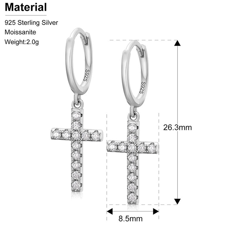 Top D color Religion Cross Moissanite Earrings 100% 925 Sterling Silver