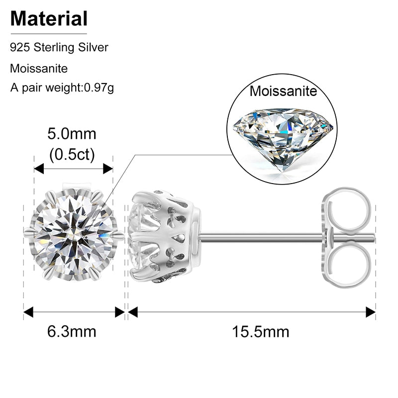 0.5ct Stud Snowflake Design Moissanite Earring 100% Stainless 925 Silver
